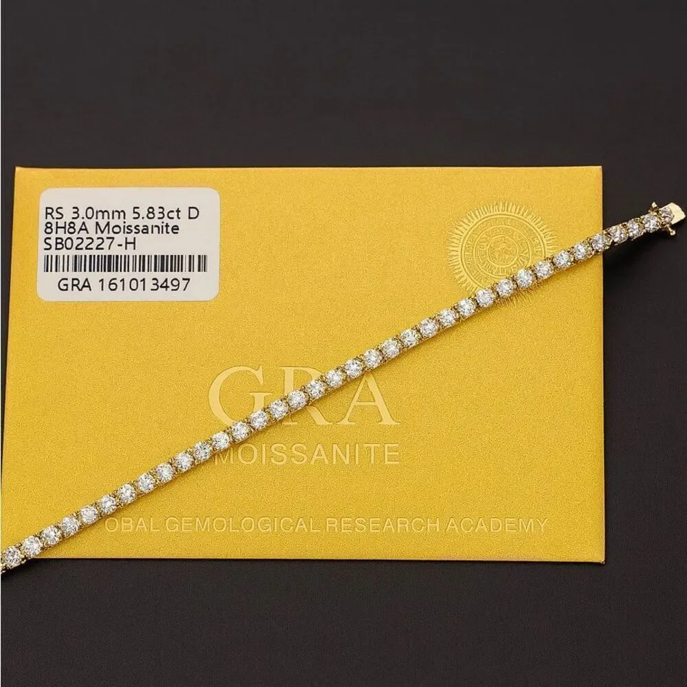 5.83CT Round 3mm Moissanite Tennis Bracelet 14k Gold Vermeil - 7